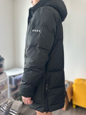 DKNY Black Quilted Hooded Puffer Jacket